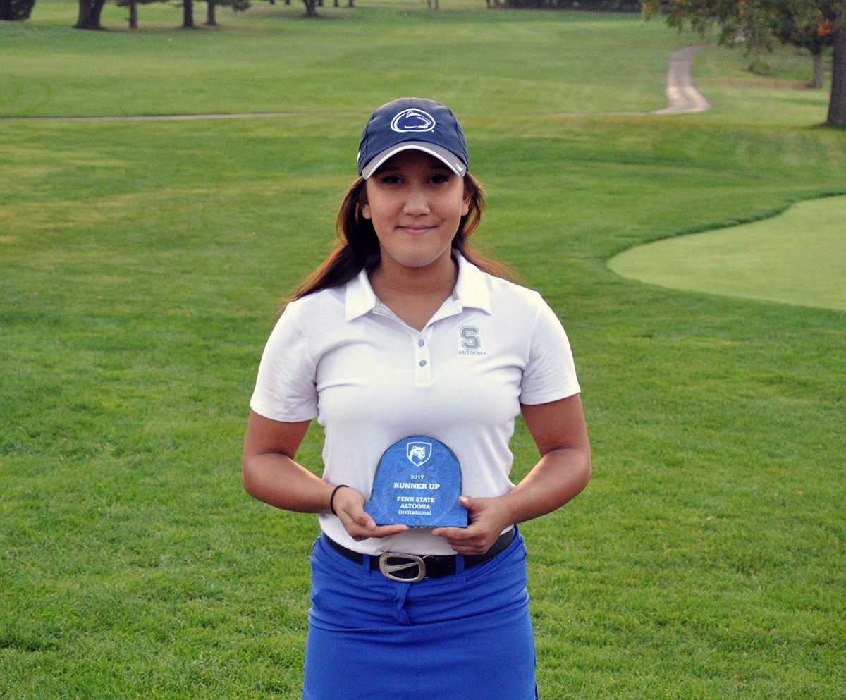 Photo (by Brent Baird): Penn State Altoona sophomore Claudia Ochoa received a runner-up award at the end of Saturday's invitational at Sinking Valley Country Club.