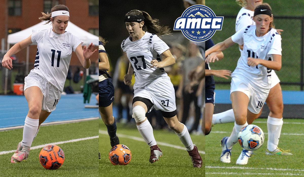 Photo (left to right): Sadie McConnell, Kierra Irwin, and Alana Masullo were voted to the All-AMCC women's soccer team.