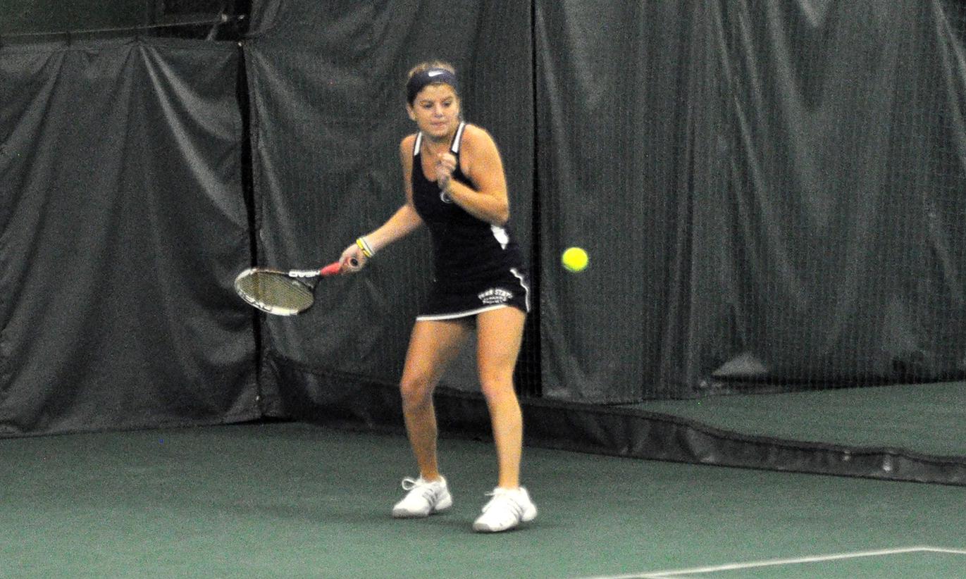 Photo: Penn State Altoona sophomore Annie Ruggles had wins in No. 2 doubles and No. 4 singles on Saturday to help her team win in the AMCC semifinals.