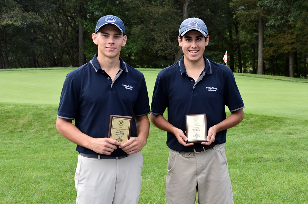 Photo (courtesy of Lycoming Athletics Communication): Sophomore Jimmy Gillespie (right) won Monday's Lycoming Invitational, while freshman Ethan Yohe (left) was the runner-up.