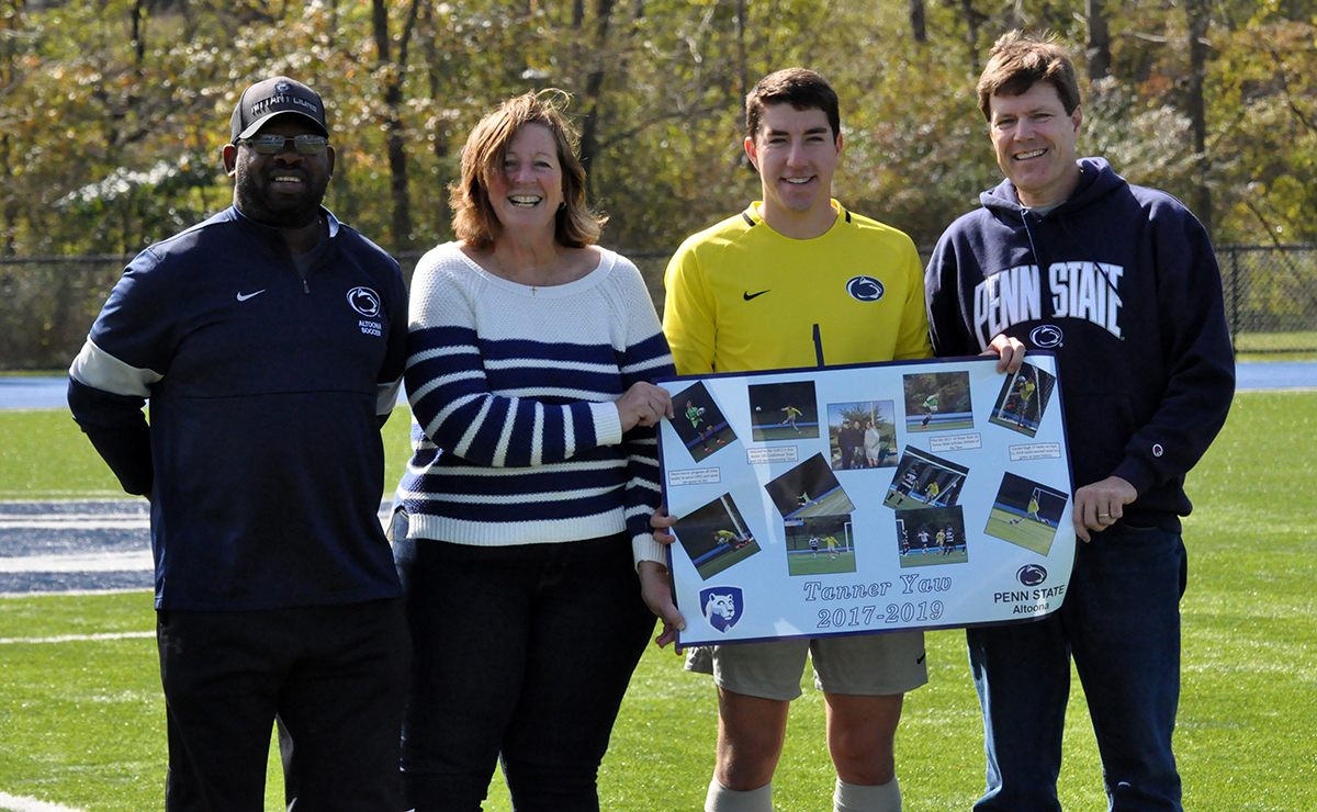 Photo (by Omer Sanchez): Senior goalkeeper Tanner Yaw was recognized in a pregame Senior Day ceremony on Saturday.