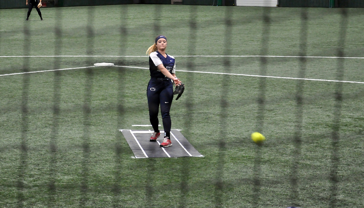 Photo: Freshman Sarah Gearhart pitches during game two of the Lady Lions' doubleheader against Medaille on Friday at Iron Horse Sports Complex.