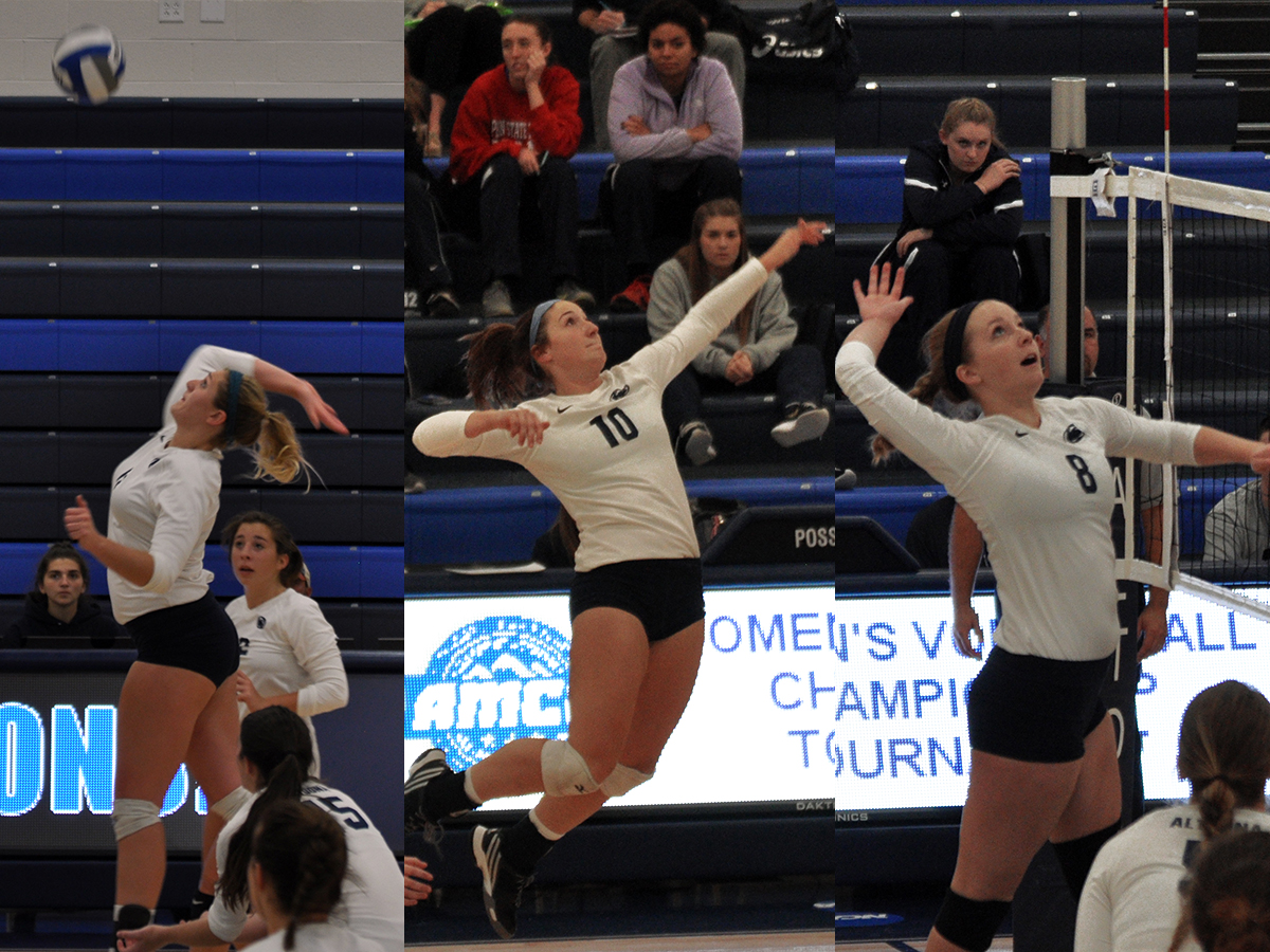 Photo: Penn State Altoona's Lauren Diller (left), Kelsey Bristol (center), and Josie Stovall (right) were each voted to the AMCC's 2017 All-Conference team for women's volleyball.
