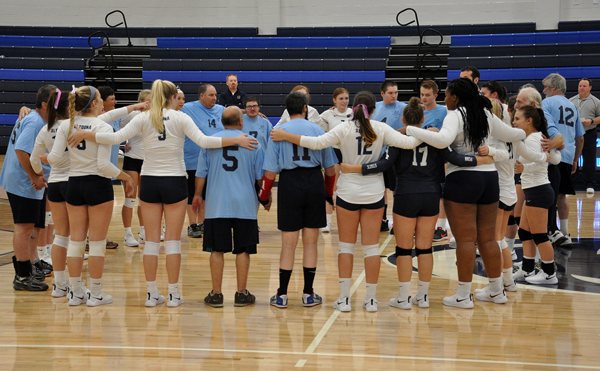Photo (by Joel Nelson): Special Olympians of Blair County joined with the Penn State Altoona women's volleyball team before the match on Tuesday, October 16.